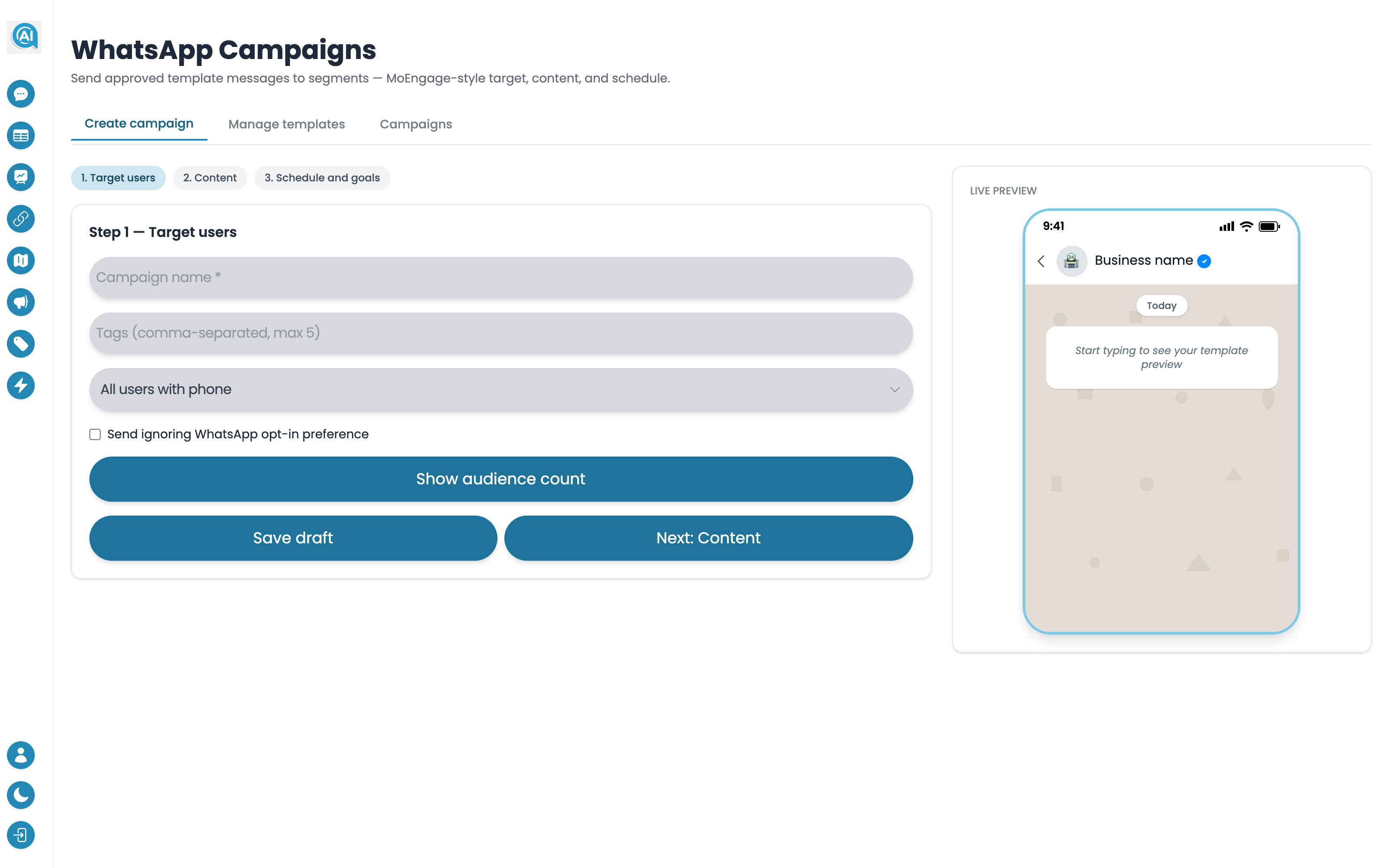 WhatsApp campaign builder in AIEngage